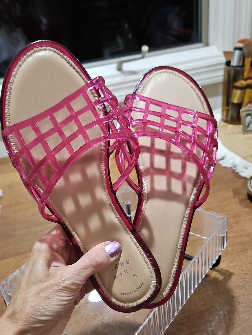 a new day Hot Pink Woven Jelly Slide Sandals